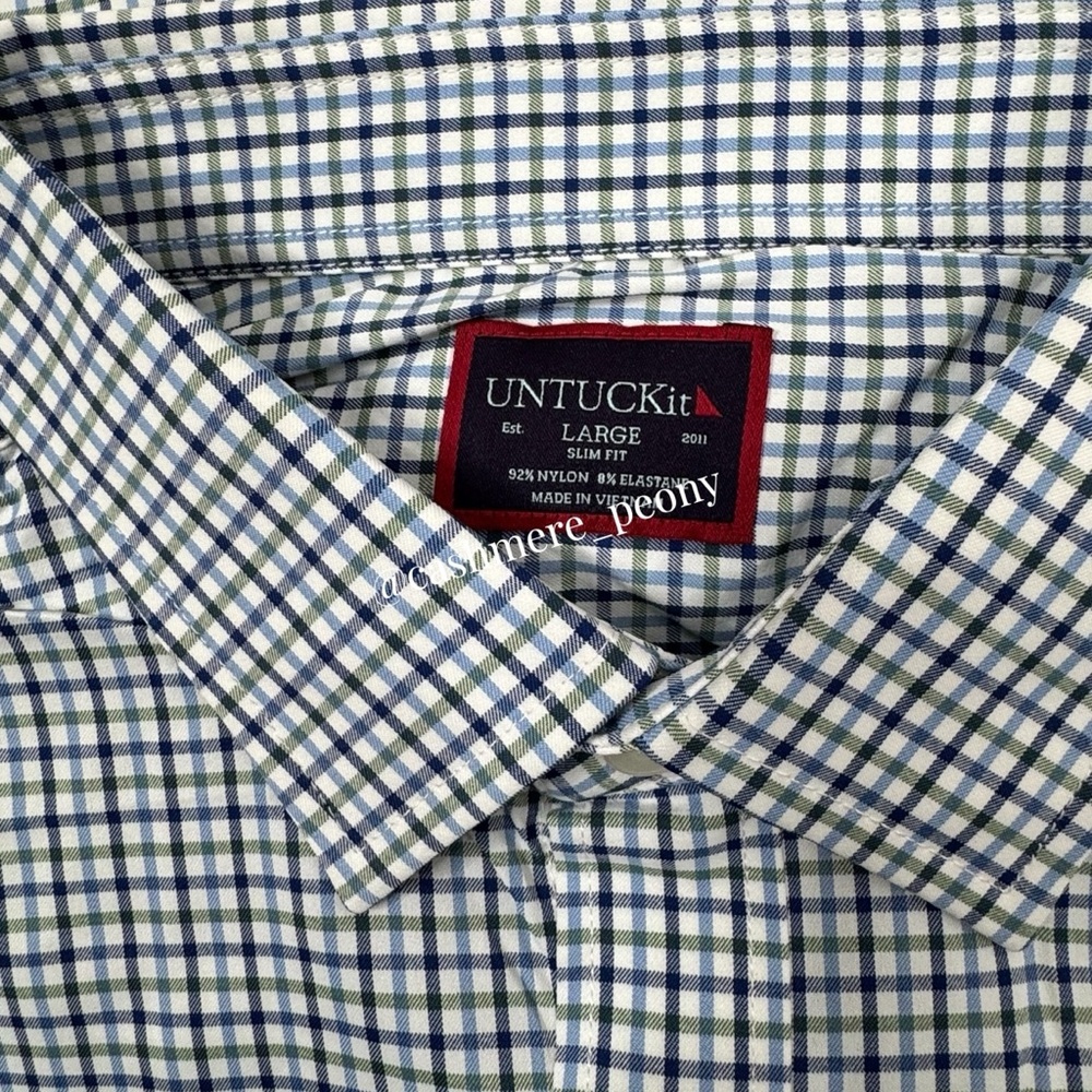 UNTUCKit Blue Green Plaid Checkered Slim Fit Shirt Large